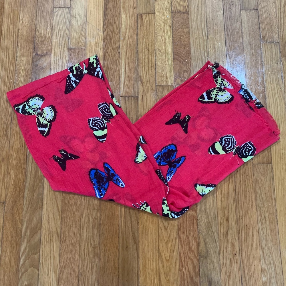 J. Crew Red Monarch Butterfly Linen Scarf 🦋